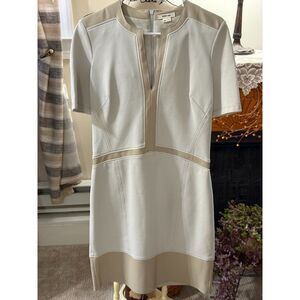 Helmut Lang Creamy Slash Lamb Leather Panel Dress Size 4 So Chic!